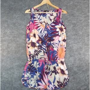 Tropical Floral Sleeveless Romper Elastic Waist Resort Cruise Beach
